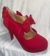 Red Velvet Women's Bow Tie High Heel Elegant Vintage Style Platform Pumps Shoes