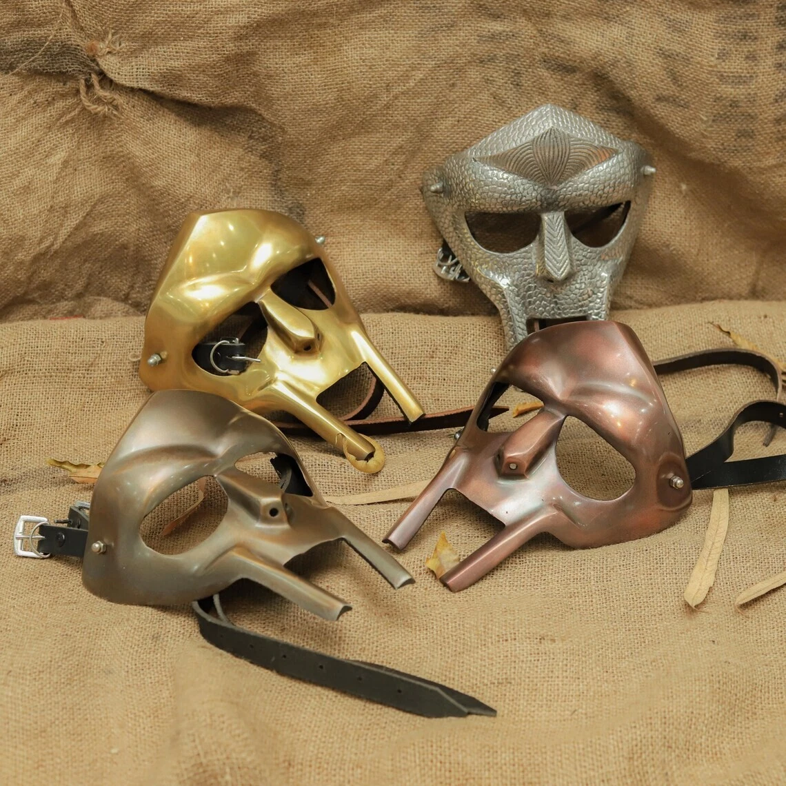 MF DOOM Mask Handmade Metal Hip Hop Rap Cosplay Villain Art Tribute Set of 4