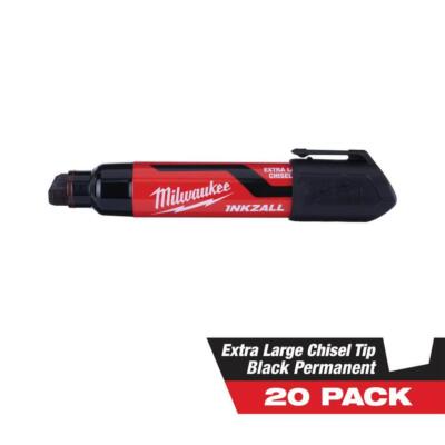 Black Jobsite Permanent Marker INKZALL Extra-Large Chisel Tip 20-Pack XL Job