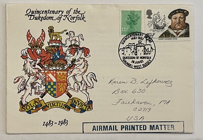 1983 BRITAIN QUINCENTENARY OF THE DUKEDOM OF NORFOLK COVER, BEAUTIFUL CACHET