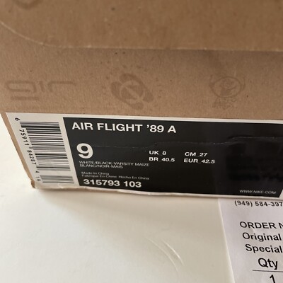 3箱 Vtg Nike Air Flight 89 Varsity Maize (2008) 315793-103 Sz9 DS w/OG