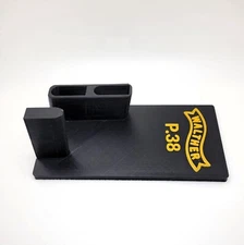 Walther P38 - P1 9mm. Gun and Magazine Display Stand/Support. Black and Gold.