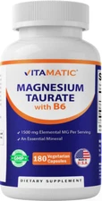Vitamatic Magnesium Taurate 1500mg per Serving - 180 Vegetarian Capsules (Provid
