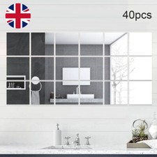 40X Acrylic Mirror Tiles Wall Sticker Self Adhesive Square Stick Art Home Decor