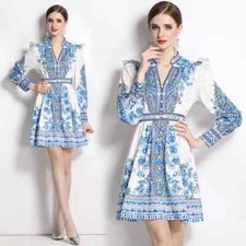 Vestito Abito Donna Corto Rosa Lilla Fiori Raso Bianco Blu Chic GIPSY 58753