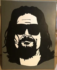The Big Lebowski Hand painted canvas 16”X20”  Acrylic painting Black White Gray