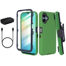 For Samsung Galaxy A06 Case Built in Screen Holster Belt Clip + Fast Charger