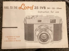 Okaya Lord 35 IV B 35mm Rangefinder Instruction Manual 1950’s