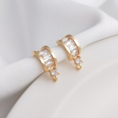 6pcs CZ Pave C Shape Earrings,Zircon Round Earring Post,Semicircle Stud Earrings