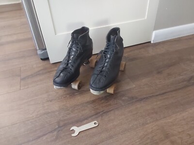 Vintage Hyde Chicago Black Leather Roller Skates Mens Sz 10 1/2 Free Ship