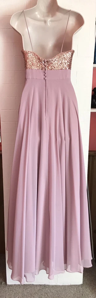 VESTIDO FORMAL ALFRED ANGELO ZAFIRO TALLA 8 ORO ROSA/BRILLANTE CON CORREAS DE ESPAGUETI Foto 3 de 4