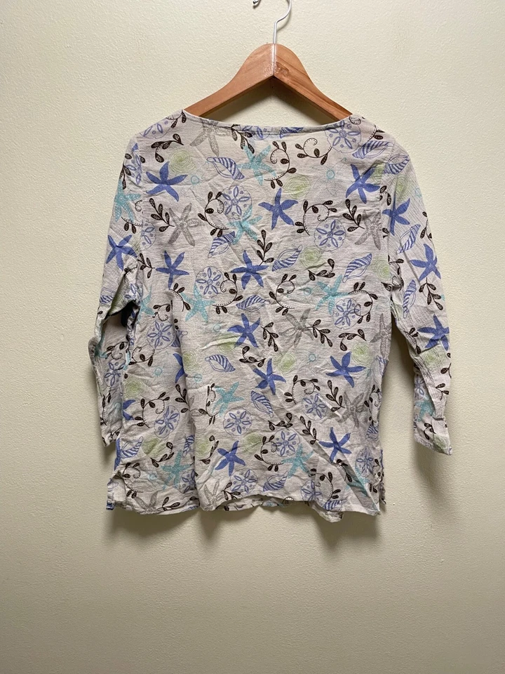 Top de mujer Fresh Produce talla mediana estampado abstracto manga 3/4 Gauzy Lagenlook Foto 4 de 4