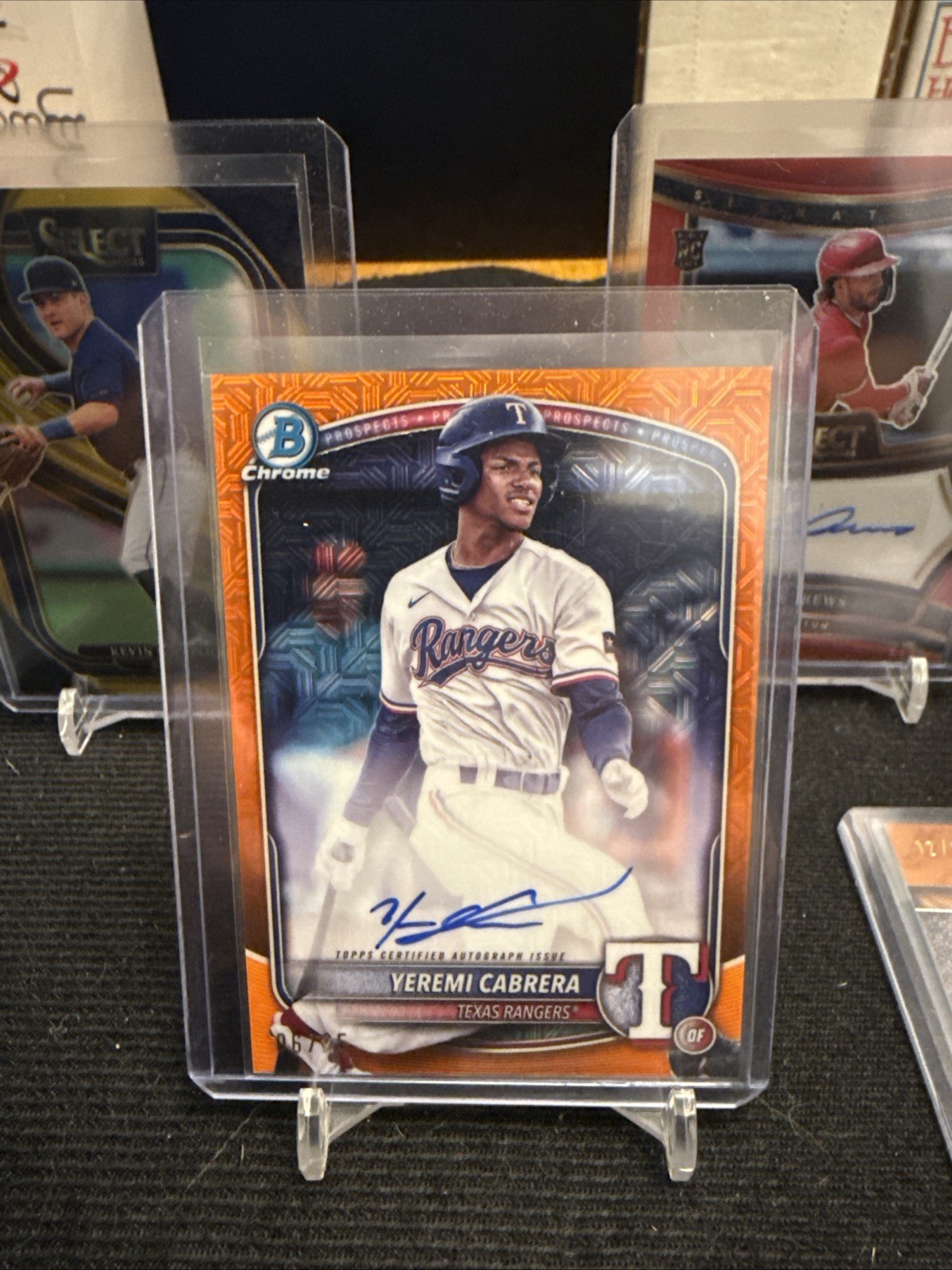 2025 Bowman Chrome Yeremi Cabrera Orange Mega Refractor Auto #6/25 RANGERS