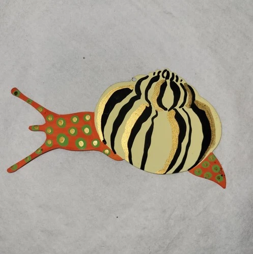 Vintage B Cukla  handmade, hand painted tin snail signed Christmas ornament