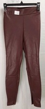 Women's A New Day XS Maroon High-Waist Faux Leather Ankle Zip Pants D52