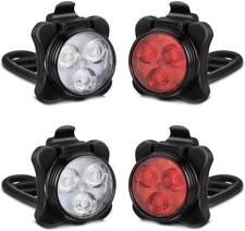 2 Rechargeable Bike Light Set (4 Lights: Red & White), Bright Front & Rear LE...