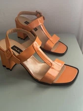 Immagini Women’s Vintage Shoes Patent Orange Block Sandal Heel Y2K Sz 37 6.5 EUC