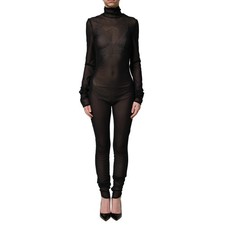DOLCE & GABBANA Dress Black Nylon Sheer Turtleneck Jumpsuit IT46/US12/XL 1500usd