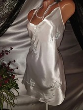 VTG SATIN SHINY LIQUID NIGHTGOWN Ice BLUE FLOWERS IMPORT BABYDOLL LUX PLUS 56