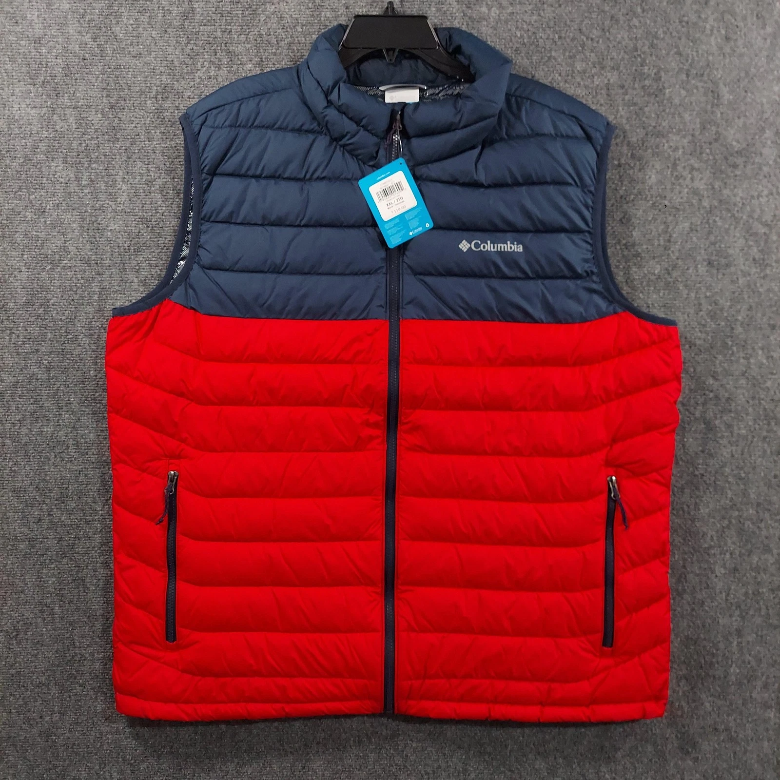 Columbia Powder Lite Vest Mens 2XL Red Navy Omni-Heat Quilted Insulated Puffer