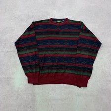 Vintage Knitted Jumper abstract patterned grandad knit sweater Men's XL