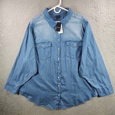 Torrid Womens 4X 4 Denim Button Front Shirt Medium Wash Cotton NEW NWT