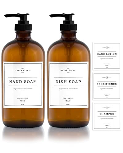 Amber Glass Soap Dispenser, 2 Pack Kitchen Soap Dispenser Set with Rustproof - Picture 2 of 7