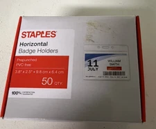 Staples Horizontal Badge Holders Prepunched Pvc-Free 50 Badge Holders