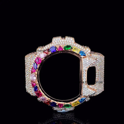 Rainbow Iced Out Watch Bezel Moissanite Diamond Bling Case Hip Hop Luxury Frame