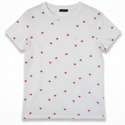 Halogen Graphic Tee Size S NWT White Red Lips Print Short Sleeve Top
