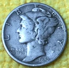 1943-P MERCURY DIME *90% SILVER, KM #140, Actual Coin Shown.