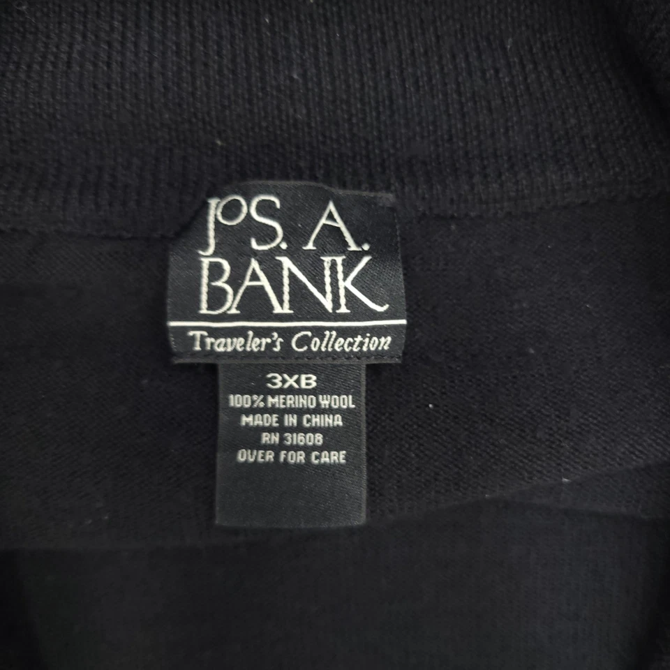 Jos A Bank Traveler Collection Men's 3XB Black 100% Merino Wool 1/4 Zip Sweater - Image 3 of 4