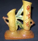1950s Roseville Pottery Bittersweet Yellow Double Vase no. 873