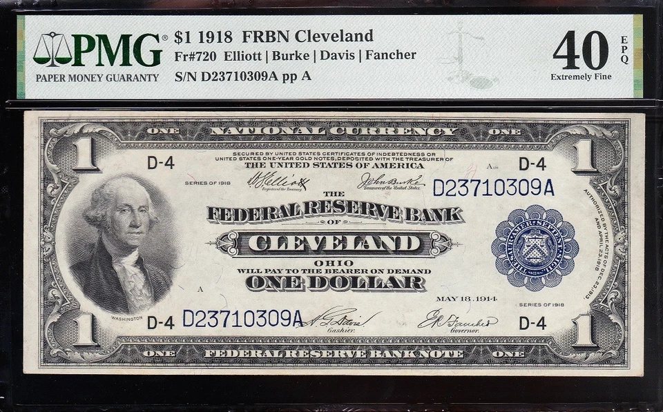 Amazing Crisp HIGH GRADE 1918 $1 Cleveland FRBN Note! PMG 40 EPQ! FREE SHIP! 309 - Image 2 of 3
