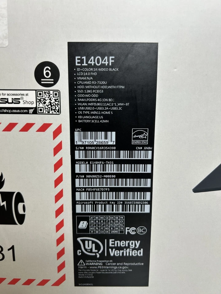 New Asus Vivobook Go E1404FA AMD RYZEN 3 7320U 2.4GHZ 4GB RAM 128GB SSD 14" - Image 4 of 4