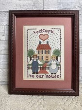 Vintage Cross Stitch, Welcome to Our Home Farmer And Wife Wooden Frame 12x10 In