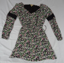 Princess Vera Wang Floral Black Lace Crepe Long Sleeve Junior Boho Dress XL K382