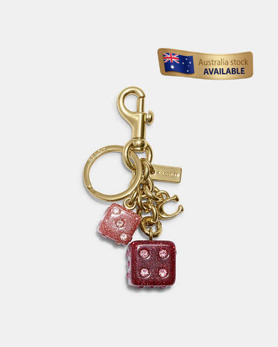 Coach Dice Bag Charm Gold Pink Multi Glitter Resin Keychain