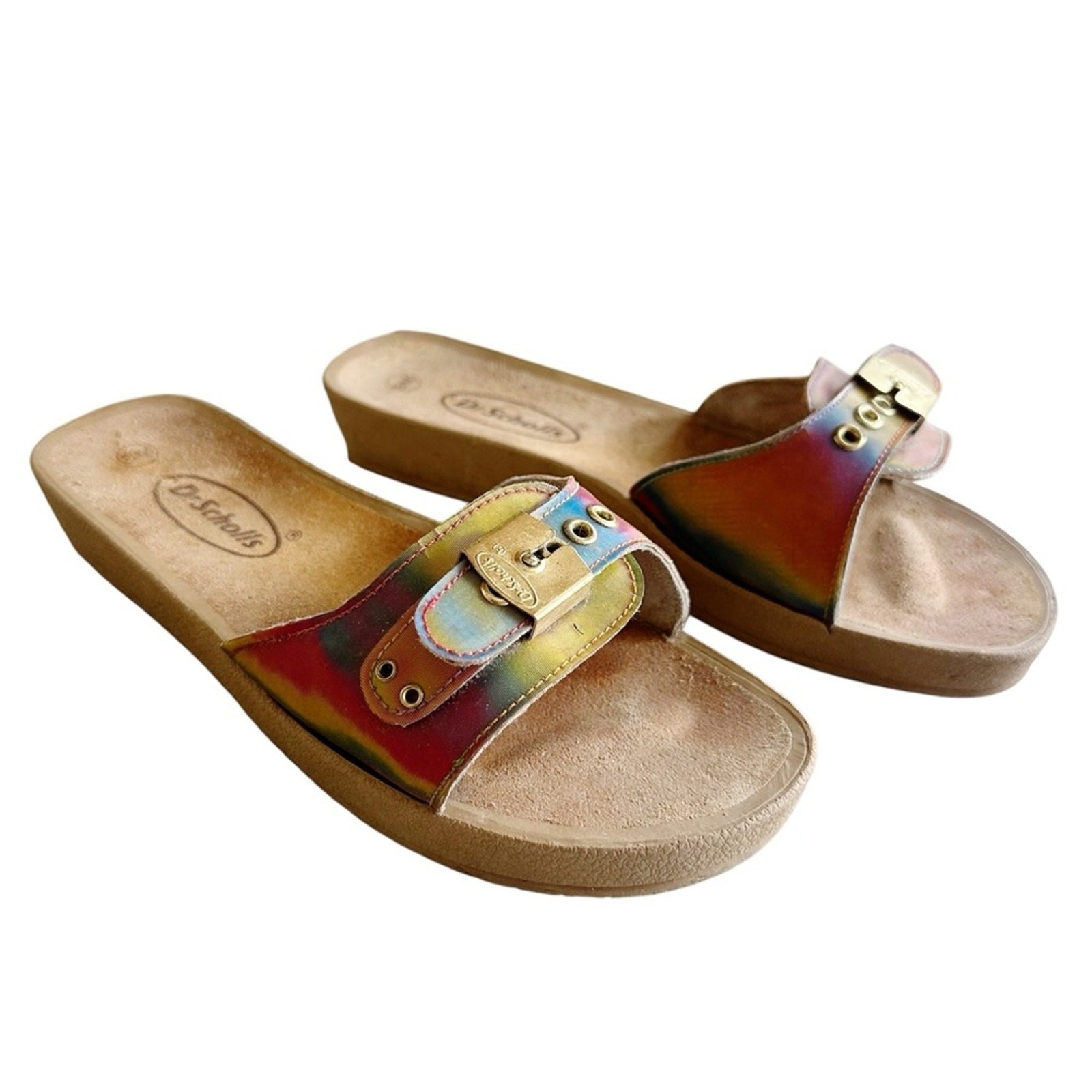 Dr Scholls Rainbow Holographic Classic Suede Slide Sandals Size 8