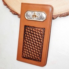 Nocona Rodeo Wallet Checkbook Cover Stamped Genuine Leather Silver Horse Western