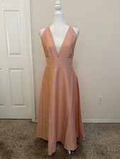 BHLDN Anthropologie Peach Pink Satin Halter Dress Sz 8 Bridesmaid Spring