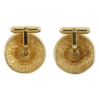 Chanel Vintage Logo Round Cufflinks Plated Gold Gold_Plated