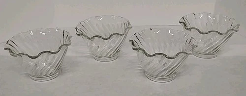 SET OF 4 Vintage Anchor Hocking Dessert Clear Glass Bowl Cups Tulip Swirl Style