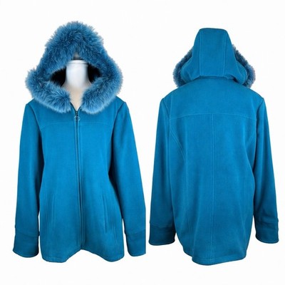 Vintage Mario De Pinto Teal Wool Coat Genuine Fox Fur Trimmed Hood XL 90 s