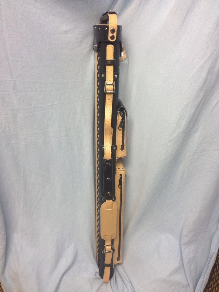 Vincitore Black / Beige Genuine Leather Pool Cue Case For 2 Butts 4 Shafts 2X4 - Image 3 of 4