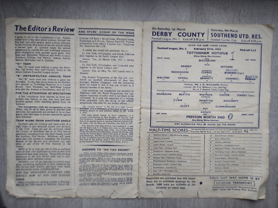 Programme Football Tottenham Hotspur Vs Preston North End – Saison 1951/1952