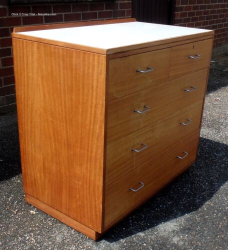 Danish style 1970s vintage military campaign teak laminate chest of drawers