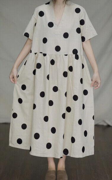 Mujeres Verano Ocio Juventud Suelto Cuello en V Largo Punto Medio Maxi Vestidos Bolsillos Retro