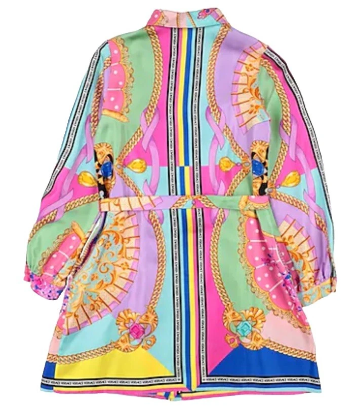 Abito camicia VERSACE donna ragazza stampa seta taglia:12 anni donna XS NUOVO PREZZO DI LISTINO:490