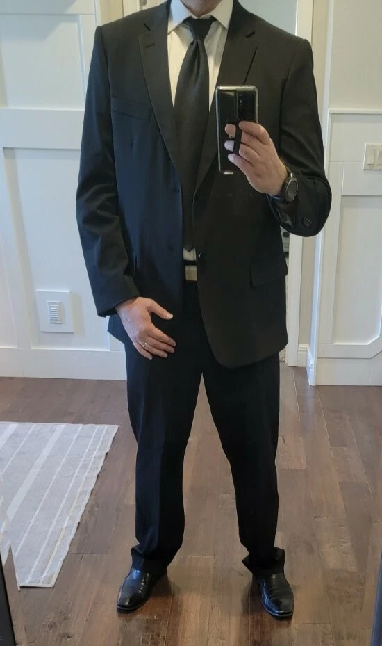 Traje Para Hombre 42-44 Pantalones Largos 34x32 y Abrigo Negro Rayas Nick Ver Descripción  Foto 3 de 4